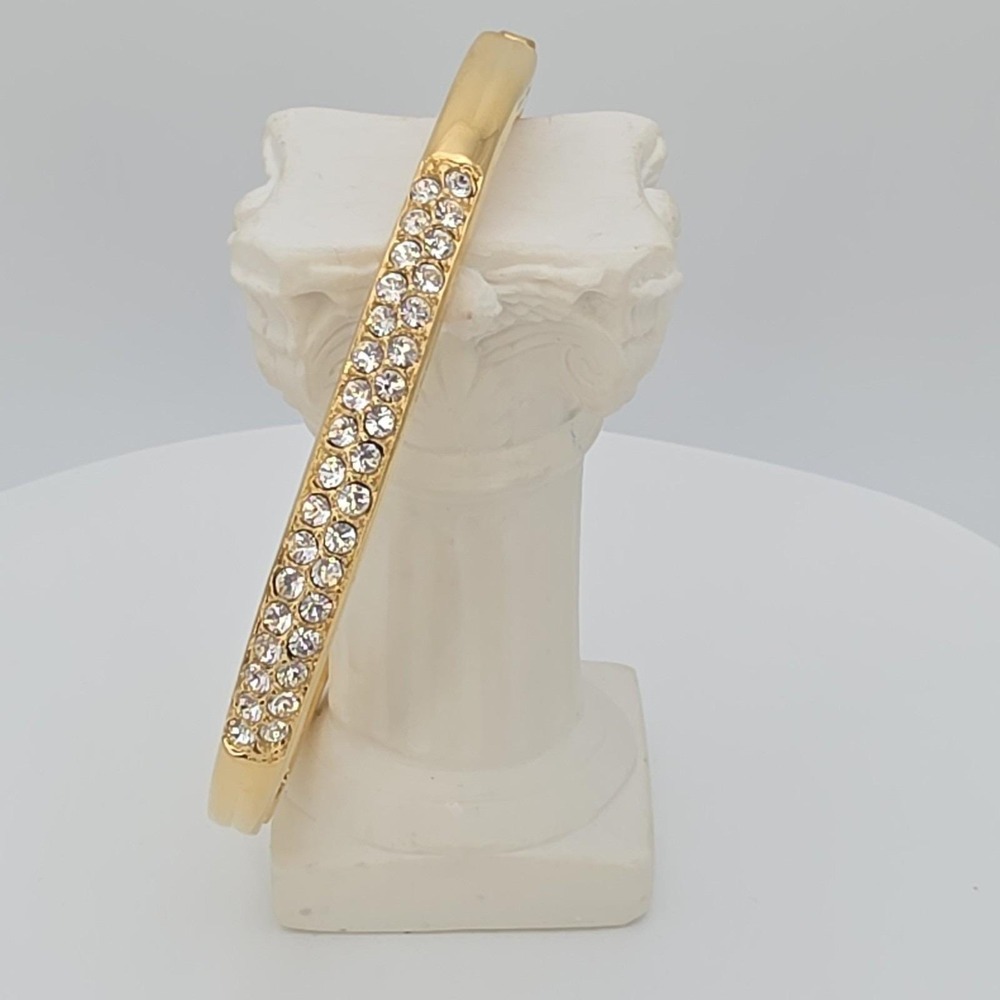 SWAROVSKI Signed Bracelet Bangle Pavé Crystal Adorned Gold Plate 6.75" FREE $HIP